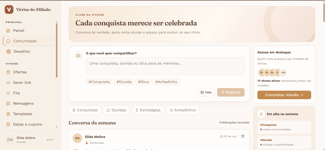 Tela real da Vitrine: Comunidade